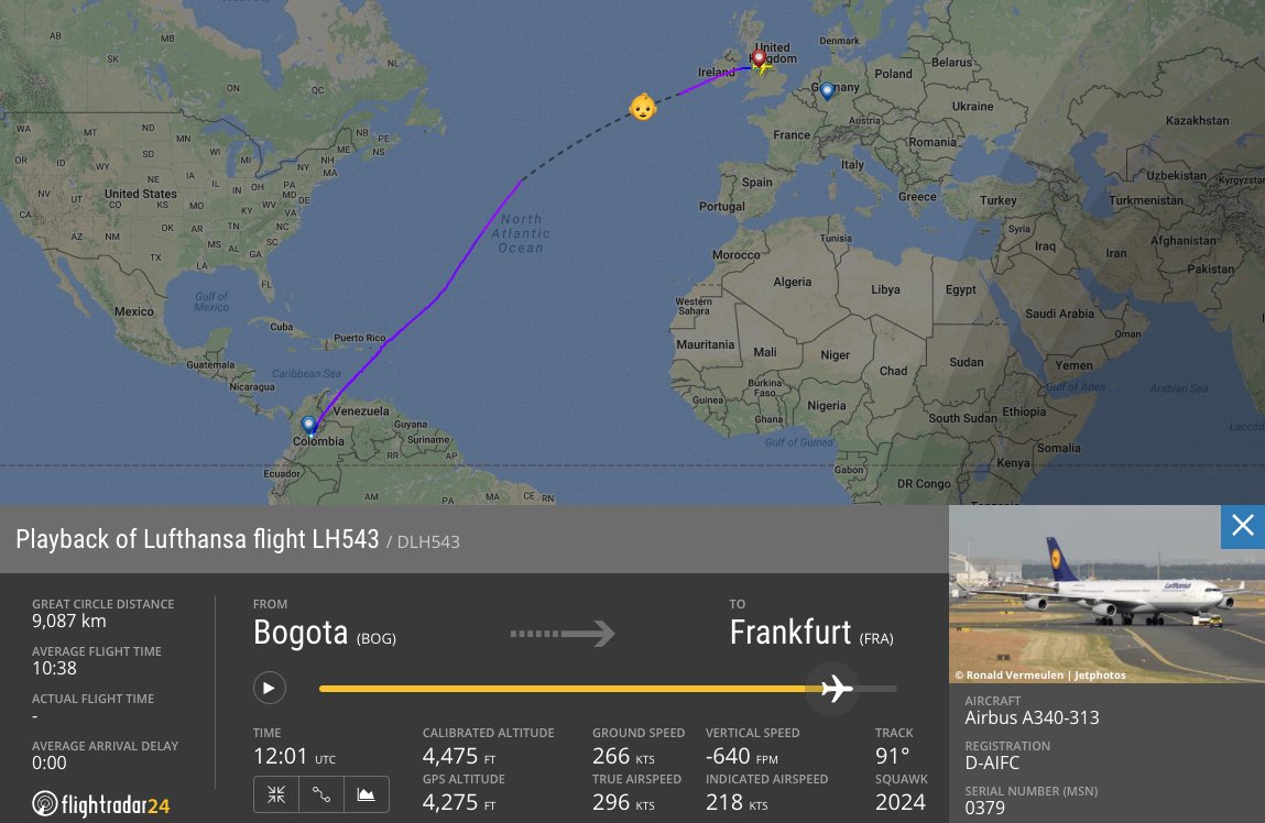flightradar24's tweet photo. Earlier this week, @lufthansa #LH543 diverted to @manairport after a baby was born on board. 

📼 https://t.co/EJnDSRXN3Z https://t.co/KulkDm3gEp