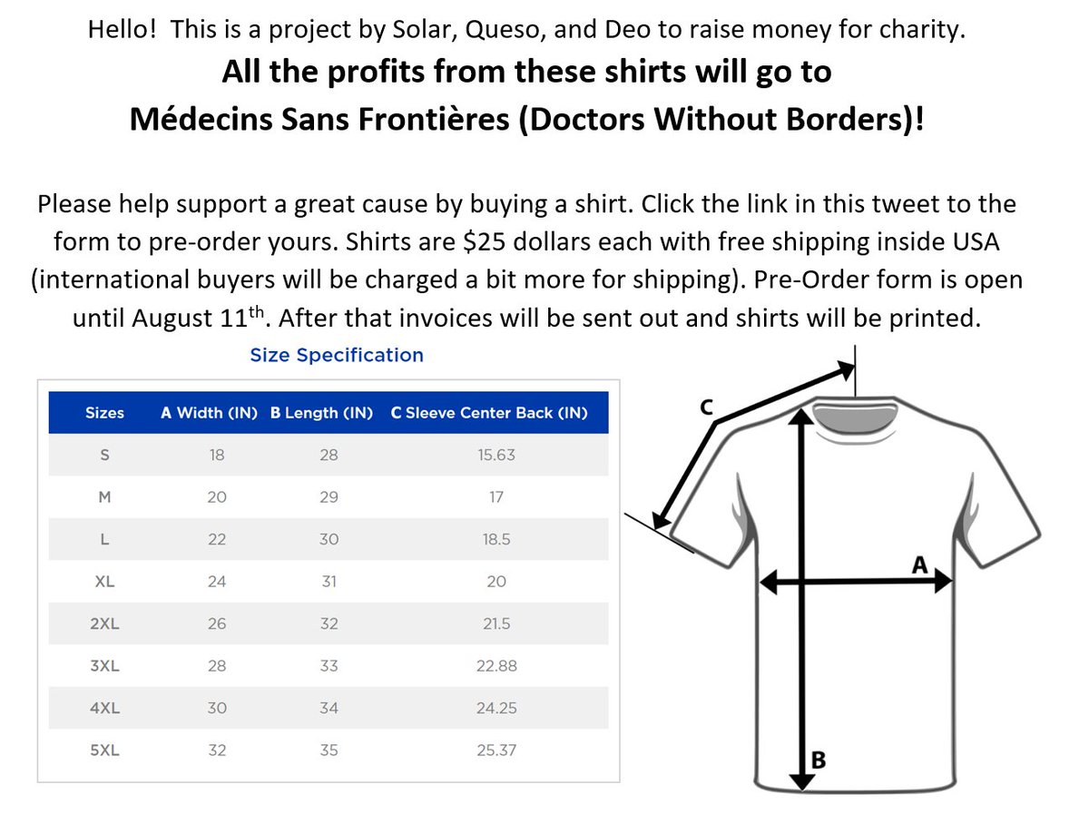 DeoTasDevil's tweet photo. Our charity shirt sale is live!
Please help us support Doctors Without Borders!

Pre-order form is here:
https://t.co/em4nHadKWQ

Please RT! https://t.co/C9FBkJbiXw