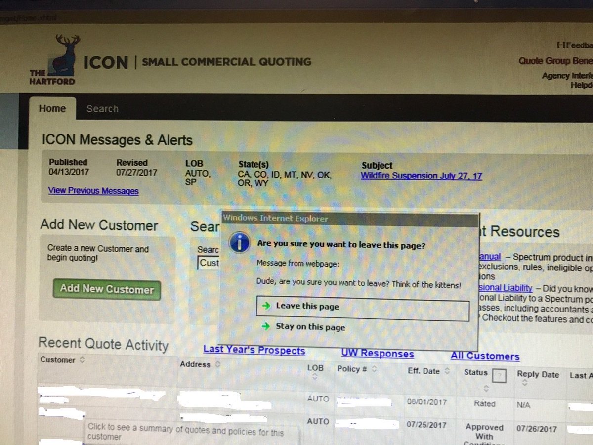 ITProVisionNET's tweet photo. This popped up on a client PC. Some web developer has a sense of humor. #thehartford #thinkofthekittens https://t.co/oky8m40UiO