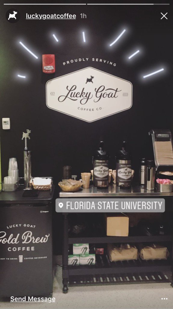 FSUCCI's tweet photo. Coffee fiends rejoice! @LuckyGoatCoffee is officially on campus at @floridastate (via @instagram) https://t.co/Txn5wSby1g