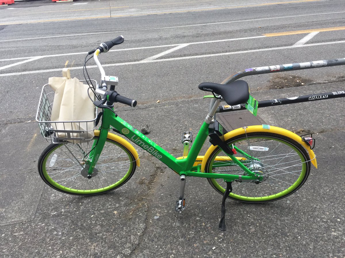 ilynne's tweet photo. Rode a @limebike to the gym this morning. Nice, solid bike. I almost wish that I did not have three nice bikes of my own. https://t.co/ofFZx2Hg2q