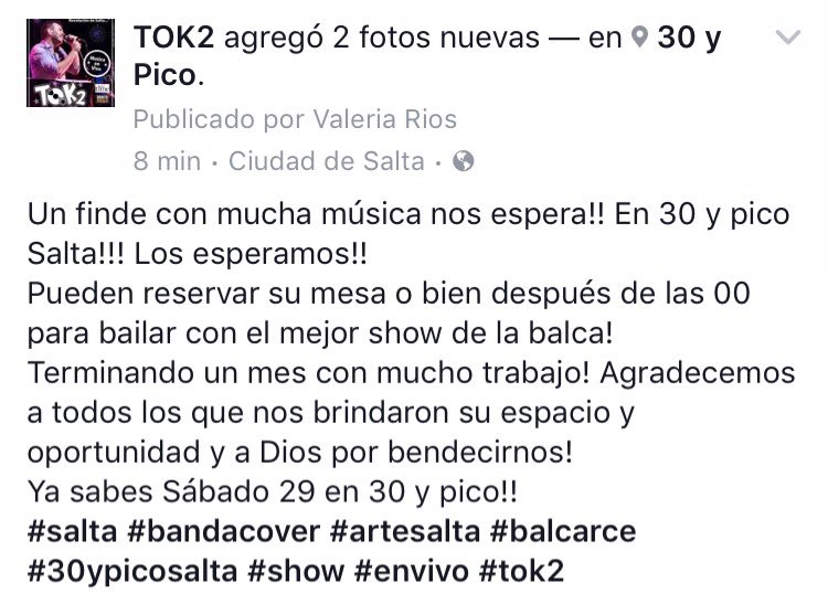 TOK2COVER's tweet photo. Ya sabes Sábado 29 en 30 y pico!!
#salta #bandacover #artesalta #balcarce #30ypicosalta #show #envivo #tok2 https://t.co/btH8efOFsW