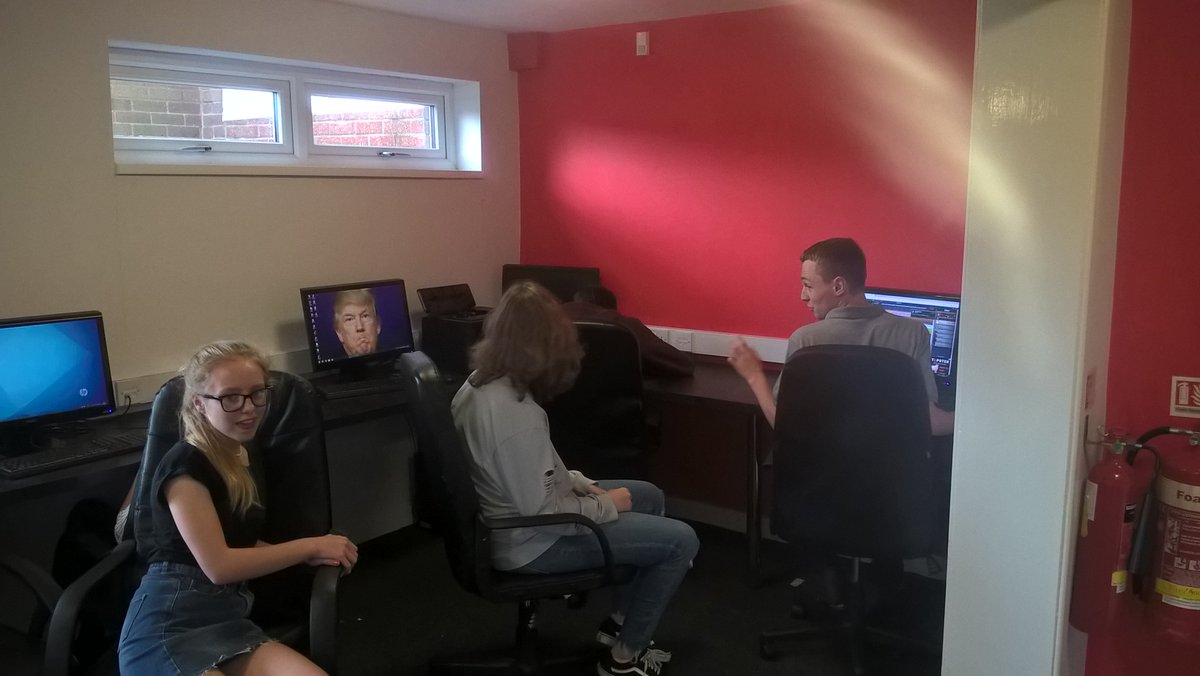 NCS_Team24's tweet photo. Team 24 in a power meeting (President Trump is on Skype) and then letting off some post-meeting steam on the pool table @NCSCheshireWest https://t.co/sTmxVPMrfE