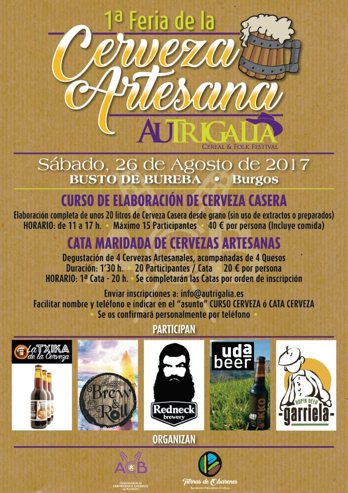 Cartel Feria Cerveza Artesana <a href="/AutrigaliaFest/">AuTrigalia Fest</a> Gracias!! @accburgaleses <a href="/TxikaCerveza/">LaTxikadelaCerveza</a> @BrewandRoll <a href="/RedneckBrewery/">Redneck Brewery</a> @UdaBeers <a href="/CervezaGarriela/">Cervezas Garriela</a>