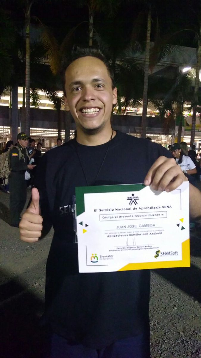 davidsuarezg's tweet photo. En tercer lugar #SENASOFT2017, José Gamboa en Aplicaciones Móviles #SENA San Gil ¡Felicidades! ----- > https://t.co/EtsI39nqK8
