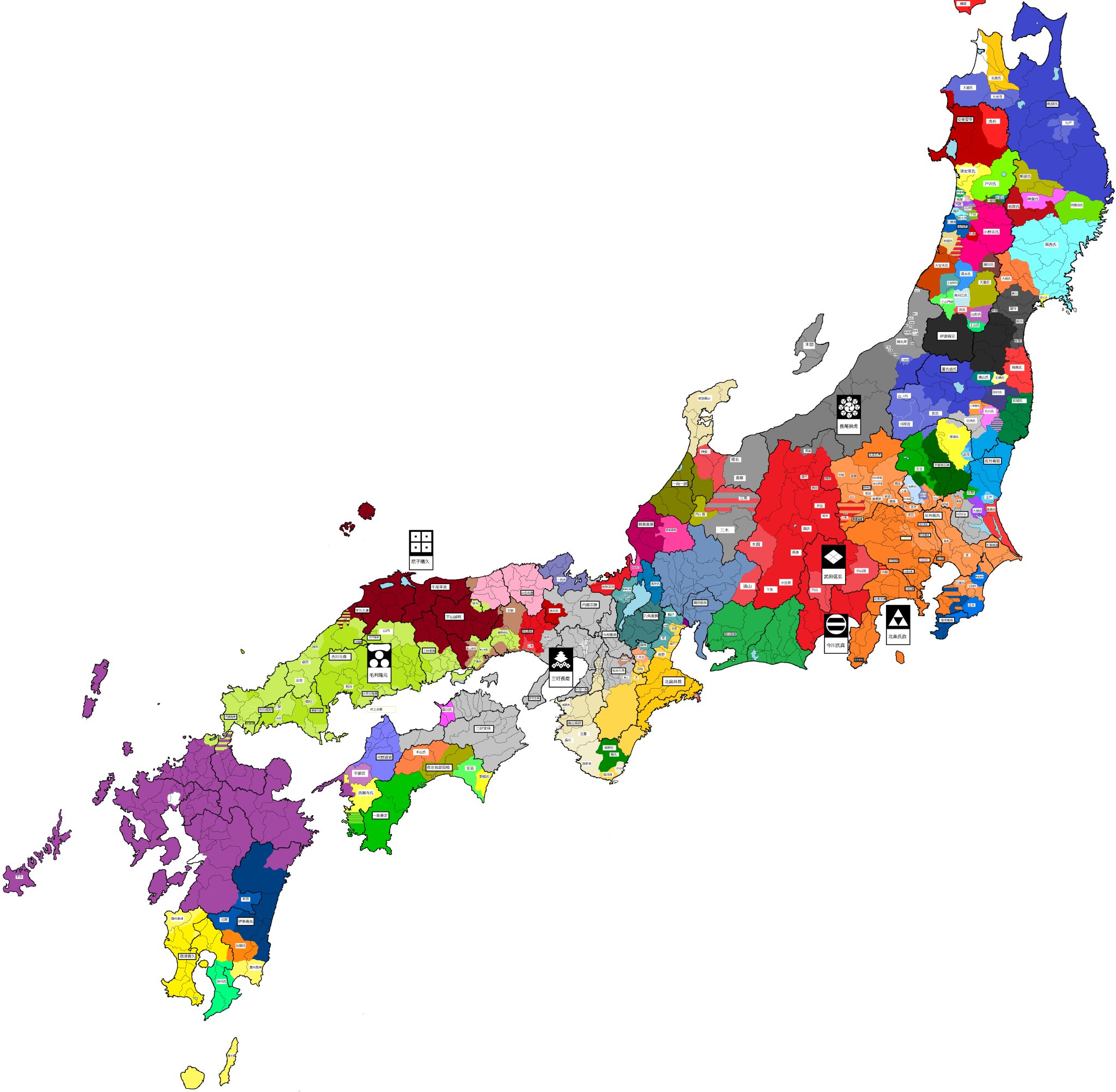 世戸口政親 1560年桶狭間の戦いの勢力図を基に 1570年姉川の戦いの全国全勢力図をの んびりと作成開始しました 目標 直虎に追いつかれるまで 無理 注意 煩雑化を避けるため今回は従属勢力は