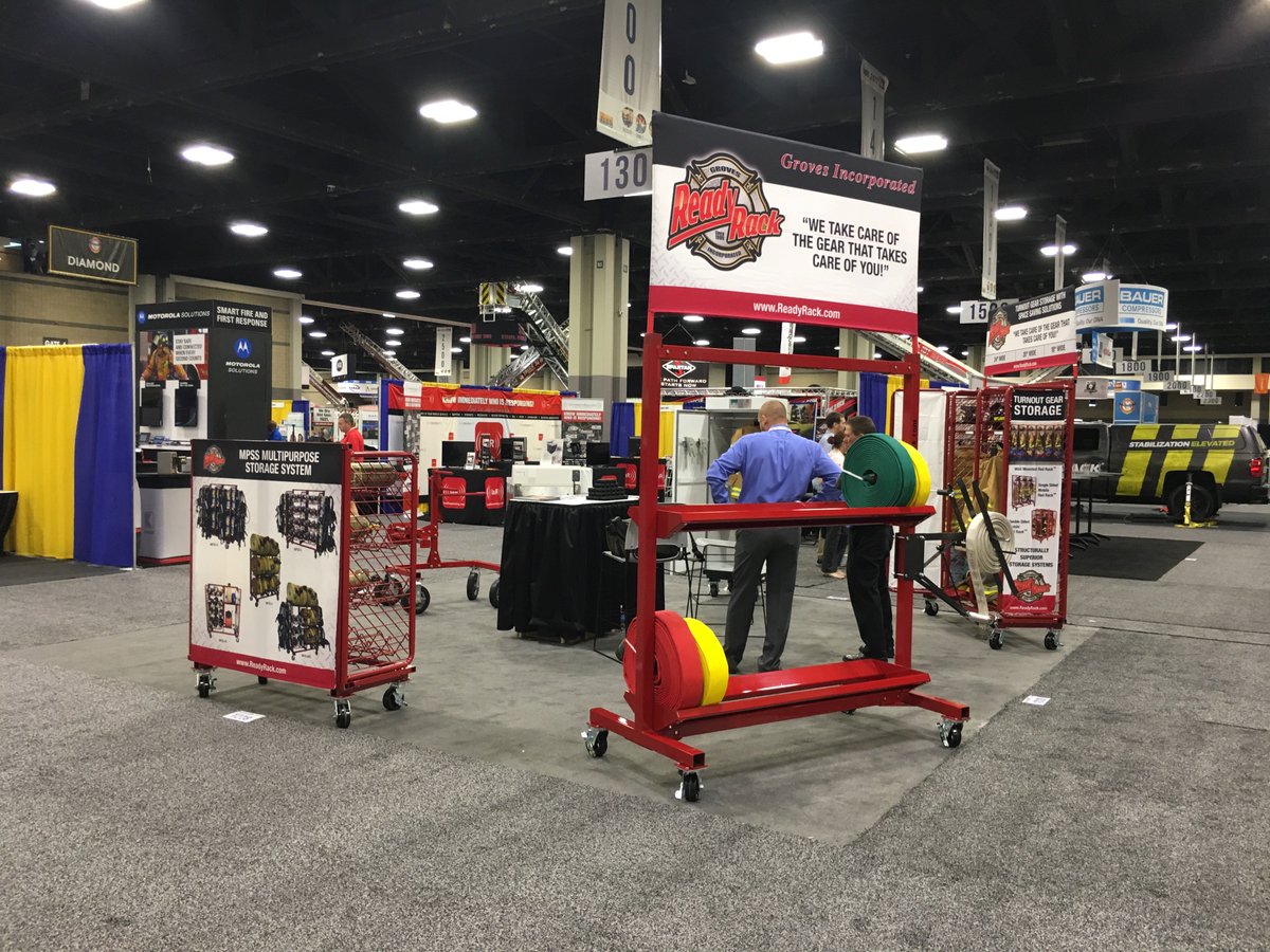 ReadyRack's tweet photo. Day 1 at #FRI2017 @FireRescueIntl #readyrack #redrack #grealockers #Storagelockers #Firestation #firedepartment https://t.co/ASrqBP50gv