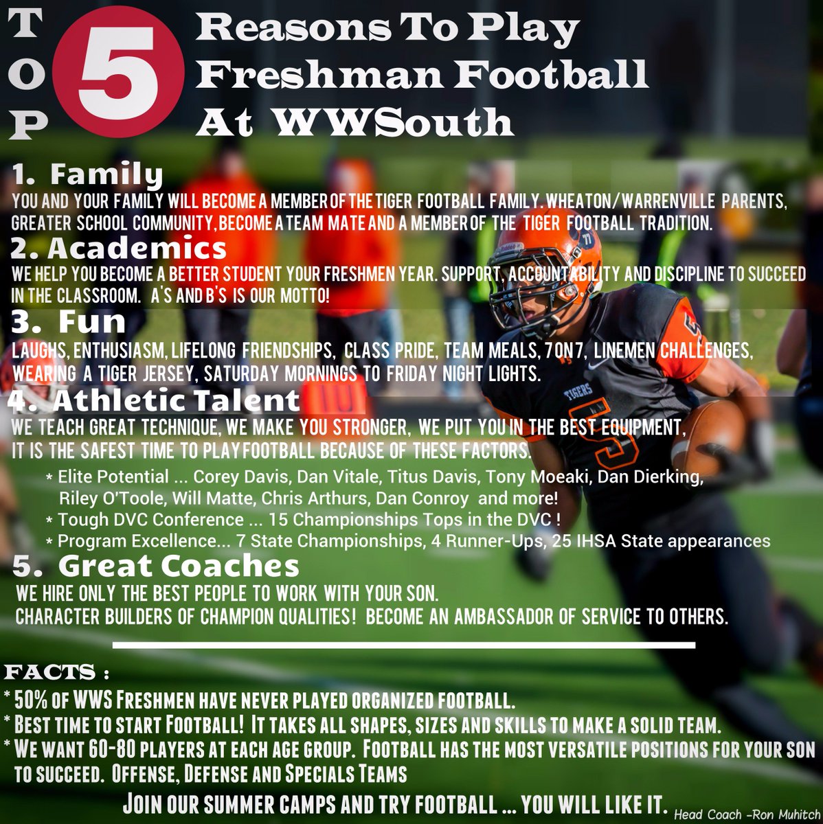 RonMuhitch's tweet photo. WWS Freshman, who may have never played football before. We welcome you to join Tiger football on Aug 7th - Get your paperwork in!  @WWSFB https://t.co/vYZnD3WxSG