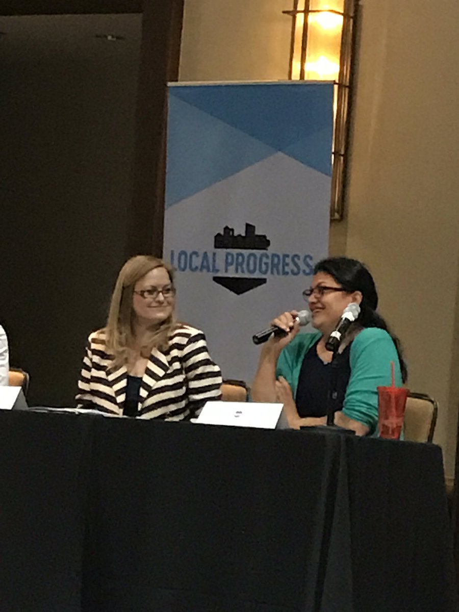 bradlander's tweet image. What #FearlessCities look like: @SupCindyChavez and @RashidaTlaib at #LocalProgress17.