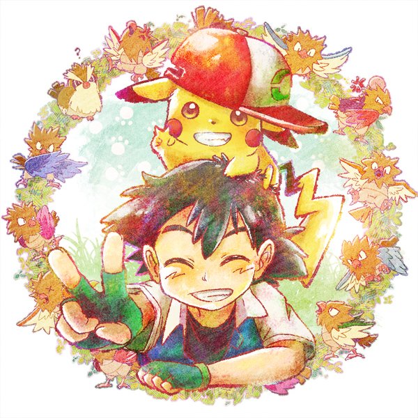 サトシ(アニポケ) ,ピカチュウ 「ピカチュウ、ゲットだぜ!サトシとピカチュウの出会いを子どもの頃見てから、もう20」|いもむし✨ちびゴジラアニメ放映中✨シナぷしゅアニメーション【imomushi】イラストレーターのイラスト