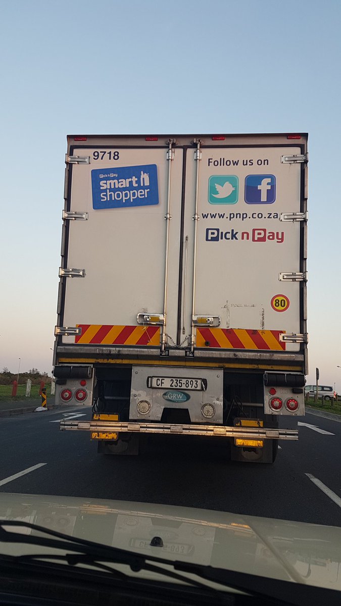 glanskind's tweet photo. . @PicknPay  truck racing 90 in a 70 zone.  No break lights.   No flicker lights.  #wreckless #brandfailure https://t.co/u4C2uwrtme
