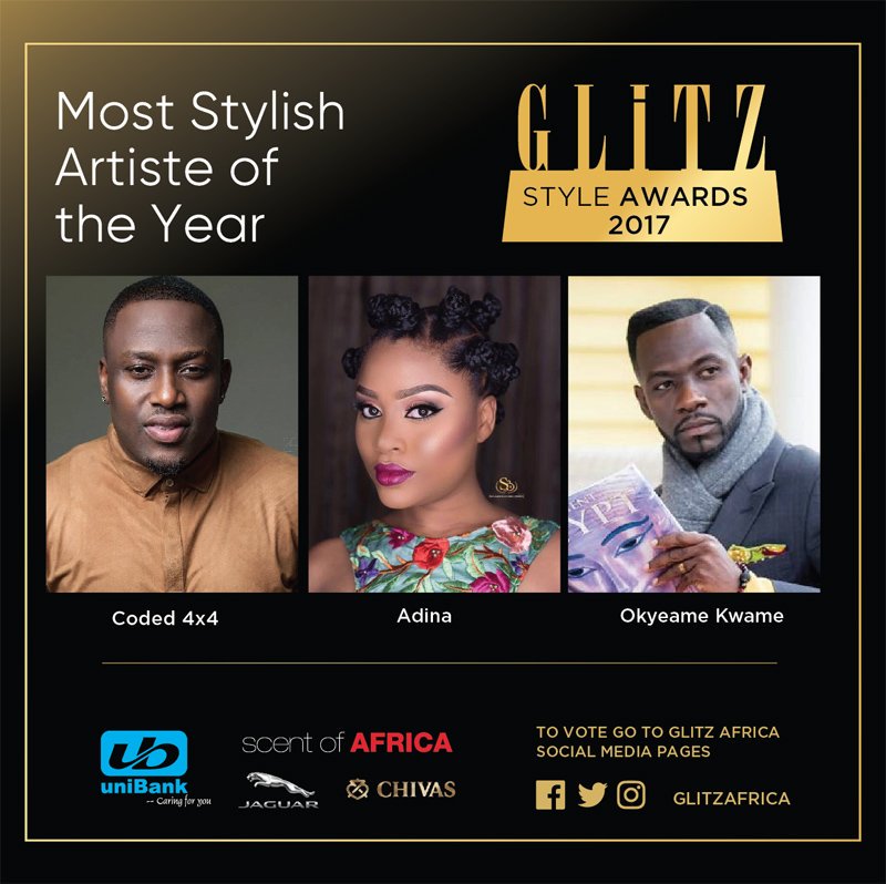 StyleAfrique's tweet photo. The Nominees for the Most Stylish Artiste of the Year are @Adina_Thembi @Okyeamekwame #coded4x4 @glitzafrica #glitzstyleawards17 https://t.co/w4buQnpaP9