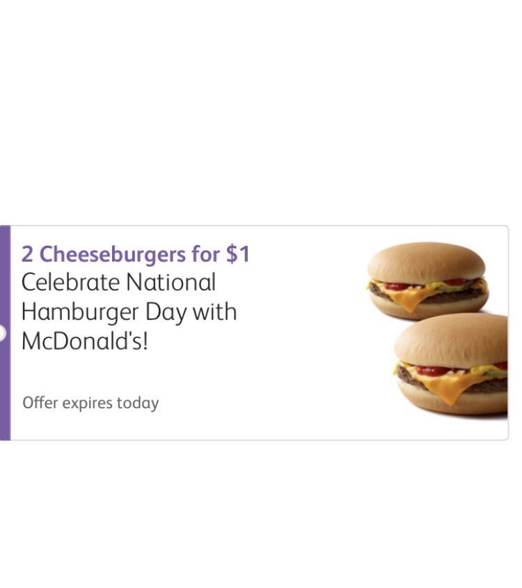 McD_CentralAR's tweet photo. Happy #NationalHamburgerDay! Download our #McDApp and head to your local central Arkansas McDonald's for this awesome deal! 🍔🍔 https://t.co/rYn1Ns1o8i