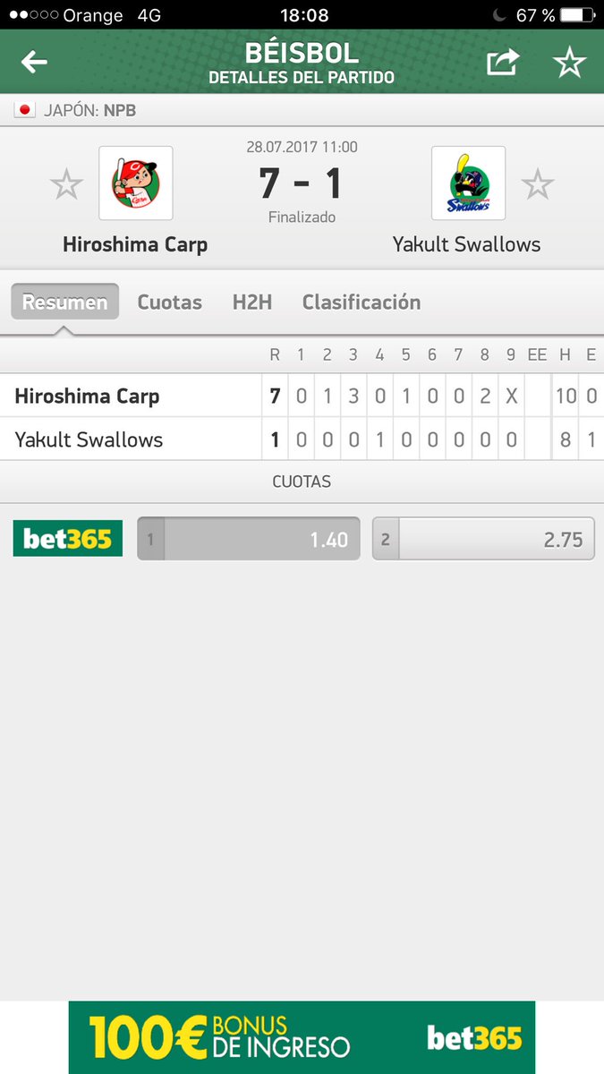 Wagerpoint's tweet photo. @pyckio_es hola!! Tengo un nuevo pick que me gustaría que revisarais porque está mal corregido. Béisbol en Japón! https://t.co/H8POGwq4bQ