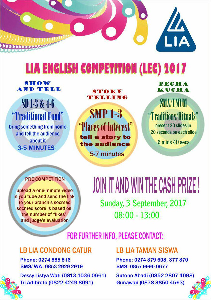 LB_LIAJogja's tweet photo. #LIAEnglishCompetition #LEC #LIA #English #Competition2017 #ShowAndTell #StoryTelling #PechaKucha #everyoneIsInvited #Join #win #cashPrize https://t.co/8UTU1gAnii