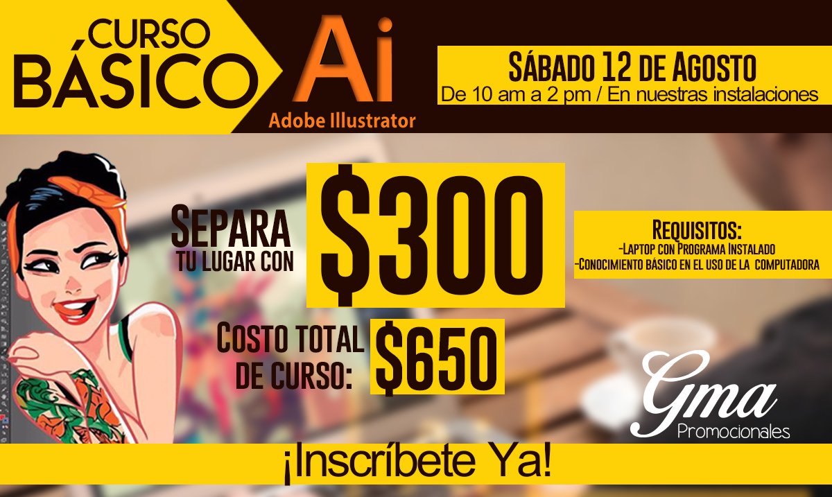 GMAPromo's tweet photo. Inscríbete en nuestro #Curso de #Ilustrador para Principiantes.
correo: ventas@gmapromocionales.com / (81) 18 70 77 00 WhatsApp: 8180966881 https://t.co/7DKTpkzOfW
