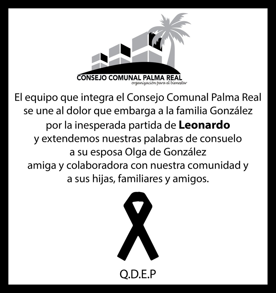 ccpalmareal's tweet photo. Nos unimos al dolor que embarga a la familia de Leonardo González. Q.E.P.D https://t.co/eFmZnxbkdS