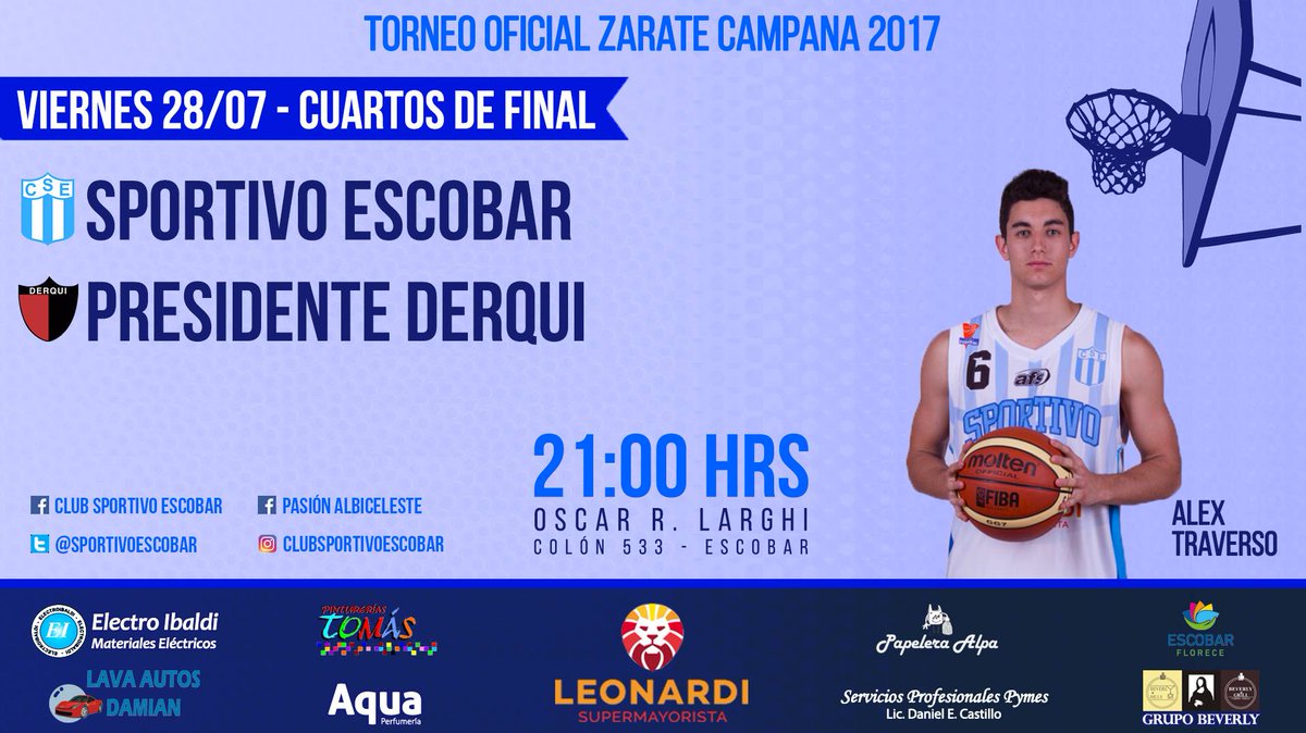 SportivoEscobar's tweet photo. #basquet #PrimeraDivisionA #ABZC
Luego de la buena victoria en Derqui #Sportivo recibe a @ClubPteDerqui en el Larghi buscando la #Semifinal https://t.co/8zvTVwADKq