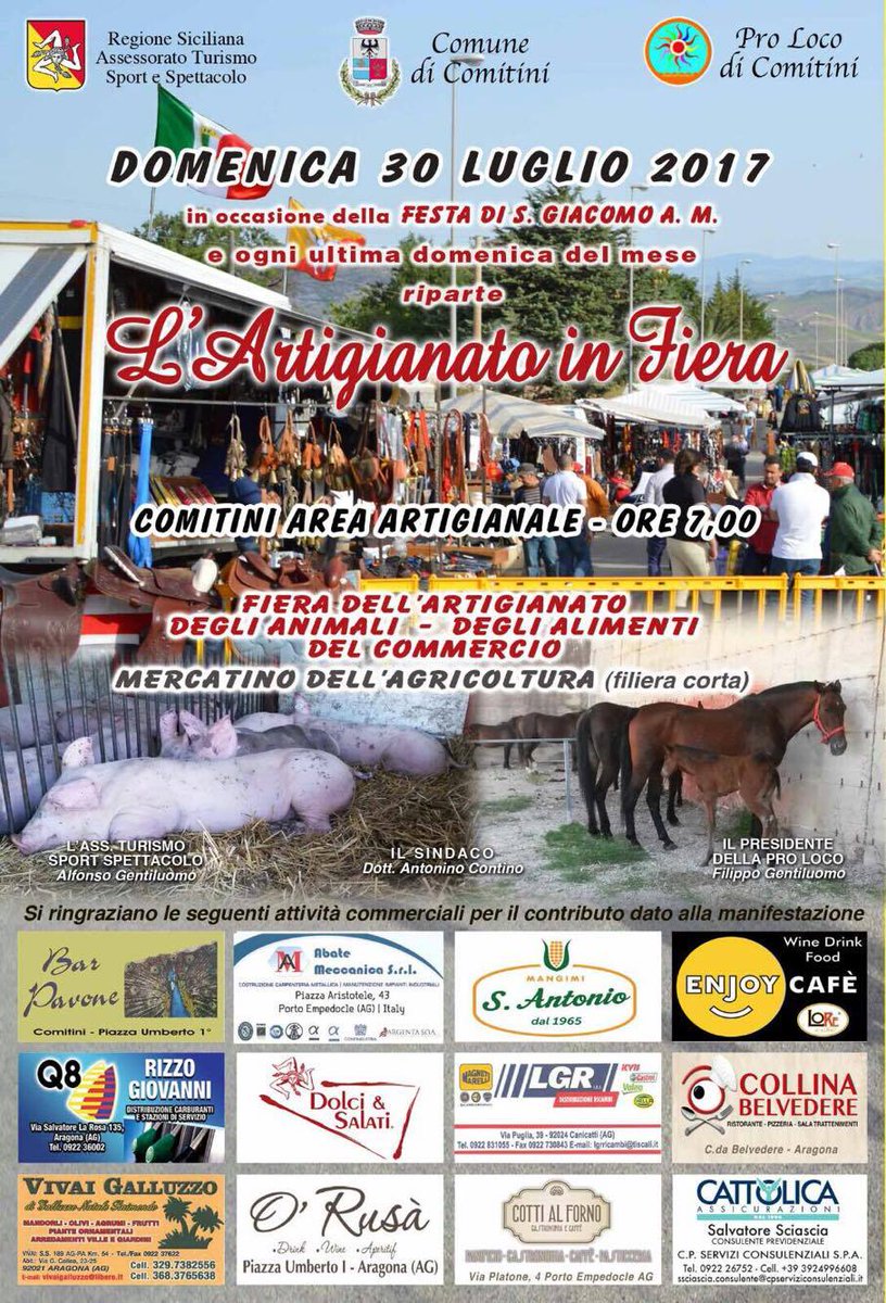 TypicalSicily's tweet photo. Domenica 30 luglio a #Comitini riapre i battenti “L’Artigianato in fiera”... https://t.co/1tRMl2A1Wy
#typicalsicily https://t.co/zs4oXR6Ofs