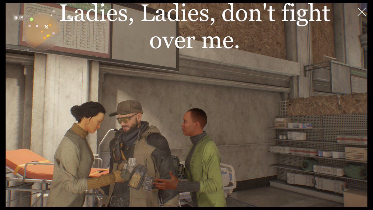 TheDevilsWar's tweet photo. Division women problems. LOL. @TheDivisionGame @UbiMassive @Twitch @Twitter @YouTube @Ubisoft #DevilsWarGameplay #TheDivision #Division https://t.co/pJGFR9htBx