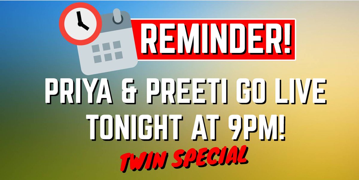 🚨 DON'T MISS OUT 🚨

The stunning twins @Priya_y and @Preeti_young are appearing together! 😯

9pm tonight 😉 #TwinsSpecial https://t.co/vBhzTseLTn