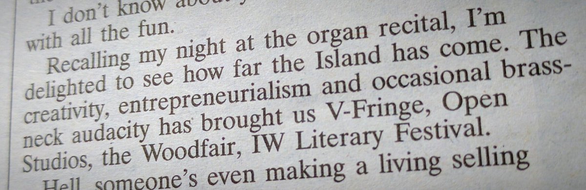 This week my column is awash with organs &amp; parsnips + name checks for @IWPride <a href="/vfringe/">Ventnor Fringe</a> <a href="/IOWOpenStudios/">IOWOpenStudios</a> <a href="/gifttonature/">Gift to Nature</a> <a href="/IOWLF/">IOWLF</a> &amp; <a href="/PennyWMusic/">Penny Weedon</a>.