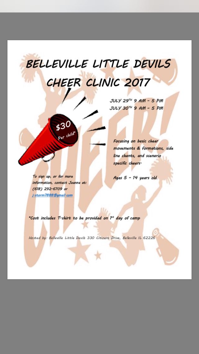 BthsFBCheer's tweet photo. Little Devils Cheer Clinic tomorrow &amp; Sunday!!! https://t.co/8zSDhKw3aq