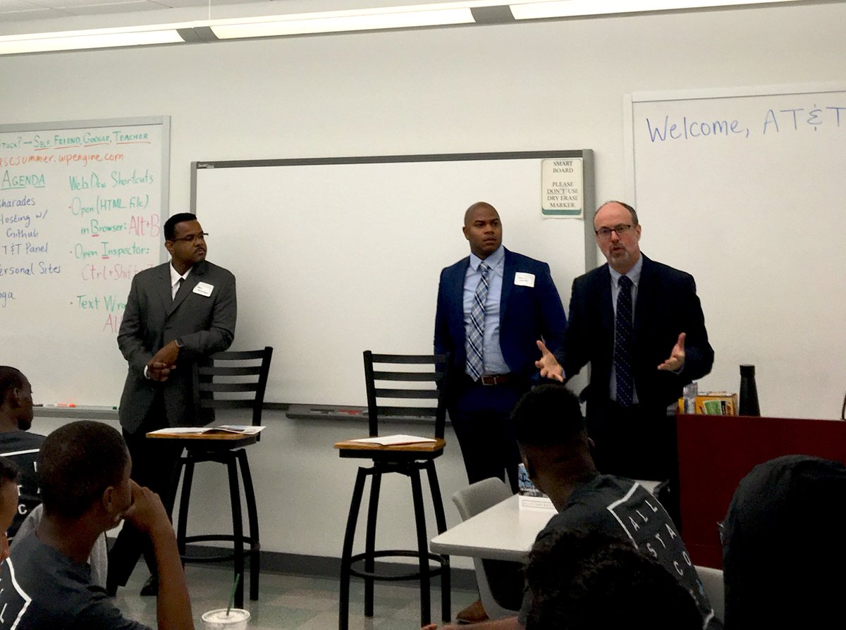 ChathamU's tweet photo. .@ATT employees spoke to @allstarcode campers at ChathamU today on what drives them to succeed in the tech industry! #ATTImpact https://t.co/r22htN6HLV