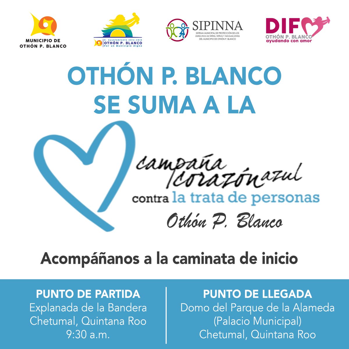 sistemadifopb16's tweet photo. En el marco de la campaña "Corazón Azul" contra la trata de personas el #DIFOPB te invita a la caminata este martes 1 Agosto a las 9:30am. https://t.co/KueiW3Coqd