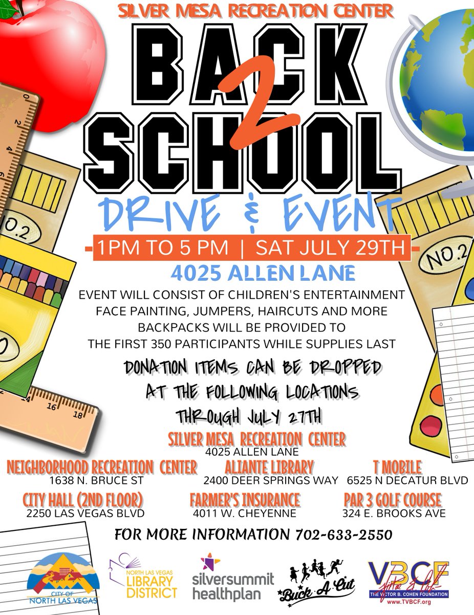 SilverSummitHP's tweet photo. Join us this Sat.,7/29 1- 3 pm @ Silver Mesa Recreation Center for Back 2 School Drive! Thank u @TVBCF for donation!!! https://t.co/gJZQhkWrS2