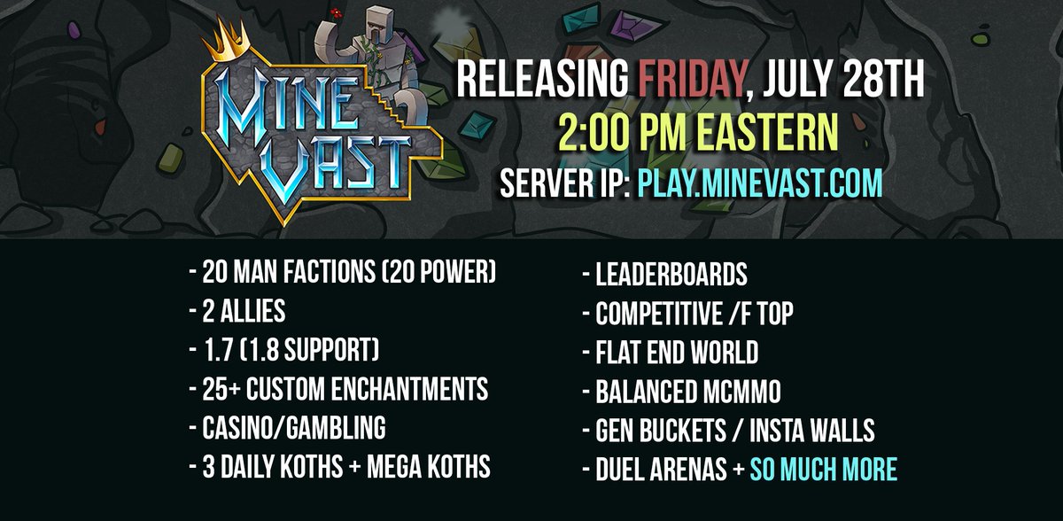 MineVast is opening in 15 minutes! play.minevast.com