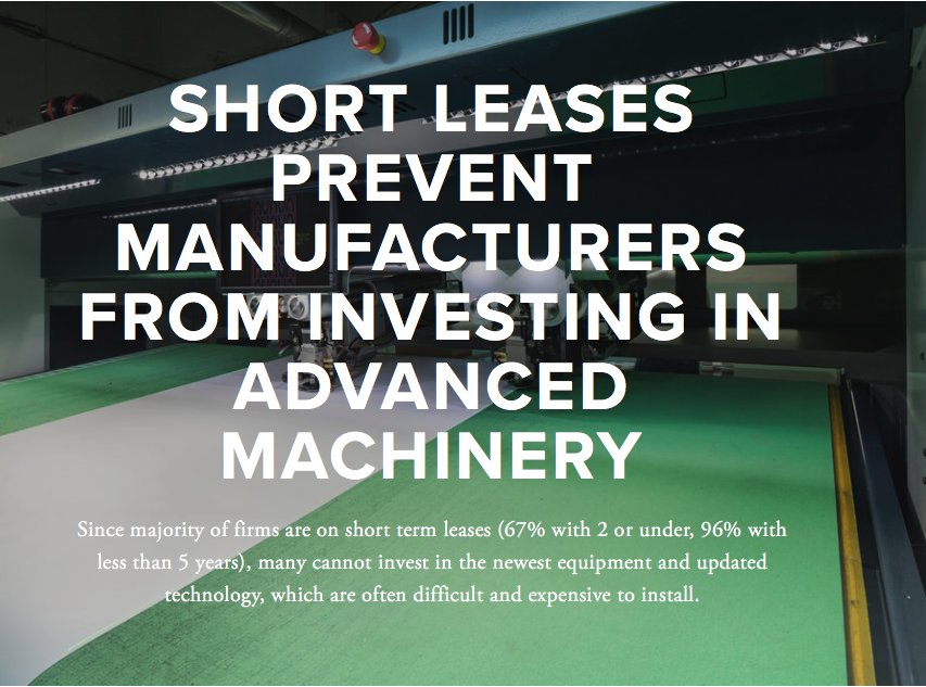 nygcsa's tweet photo. The survey results show that 2/3rds of factories are on short term leases. Full survey results here: https://t.co/OIJxVtVboY #manufacturing https://t.co/559Ey3RwMc