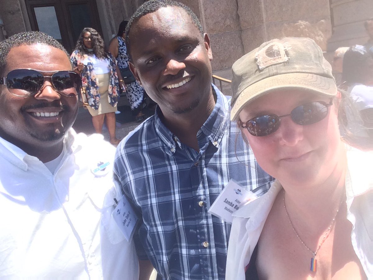 src2's tweet image. Protesting TX #SB4 show your papers bill with Ald. Baldeh and @JohnTateII #LocalProgress17