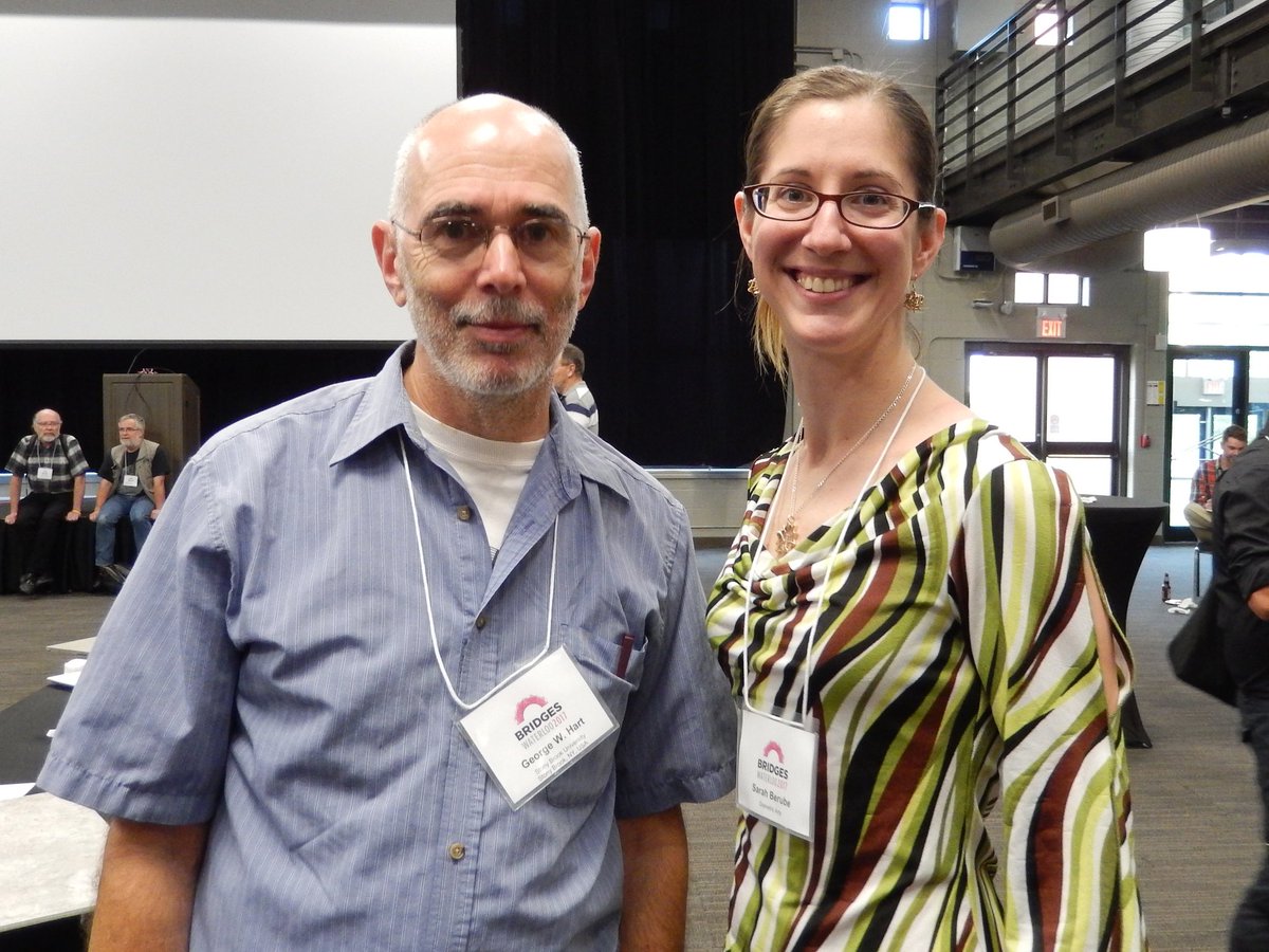 DiametricArts's tweet photo. So excited to meet my artist heroes #GeorgeHart and @henryseg at #bridgesmathart2017 in Waterloo! #mathart #mathartists #math #inspiration https://t.co/We14jPLMcN