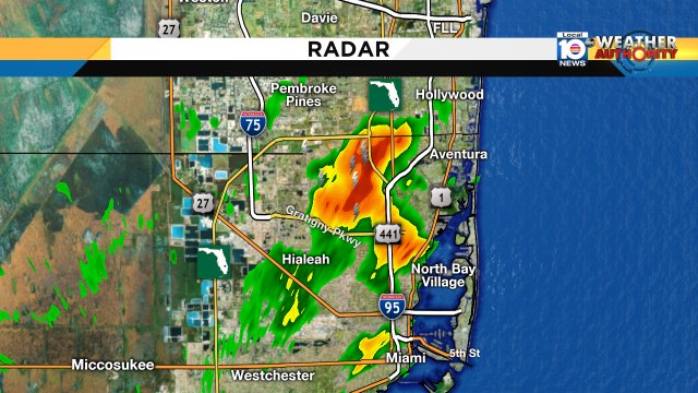 Storm producing heavy rain, lightning & gusty winds in NE Dade and SE Broward likely will pass or weaken by 2:30pm. https://t.co/y2AwjWDPdX