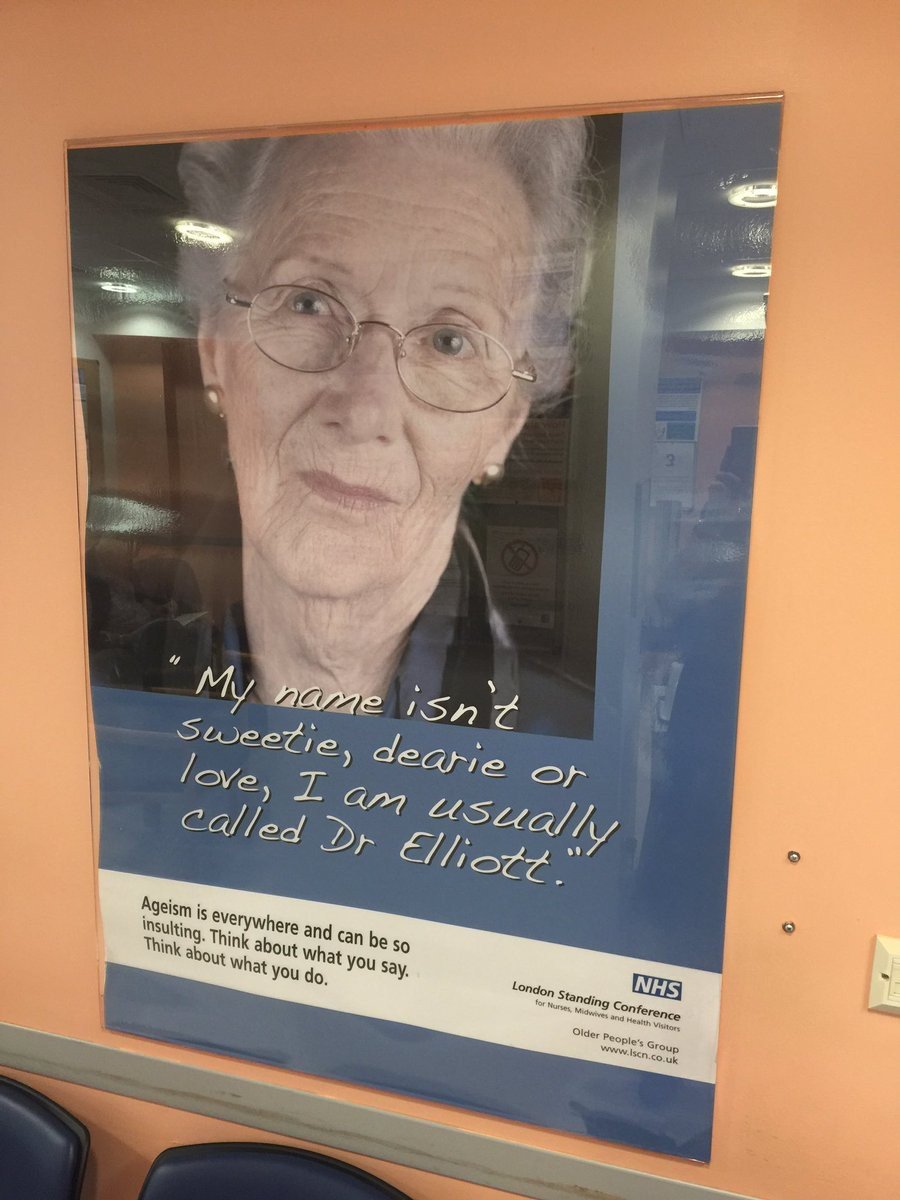 Age_Matters's tweet photo. My name isn't sweetie, dearie, or love.. great ageism poster from the NHS @gerisoc @geronsociety https://t.co/Egg52m8J5T