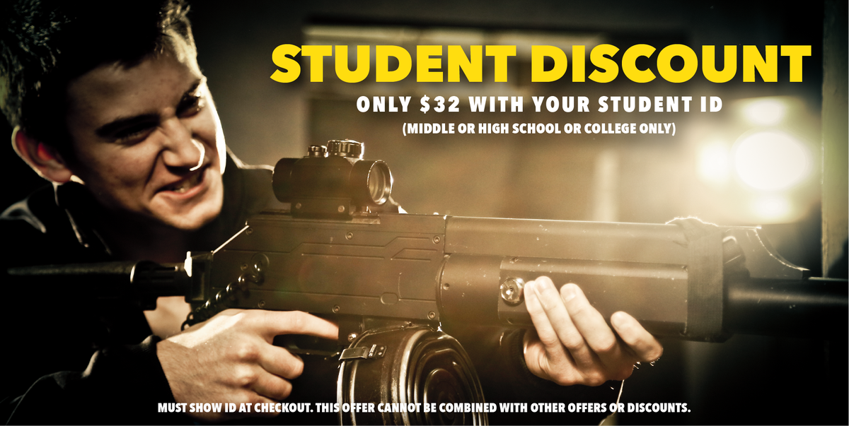 BHLaserCombat's tweet photo. Student Deal! With a valid student ID, students can now get the $32 rate per player for their battles! https://t.co/sjzgKmsNDN