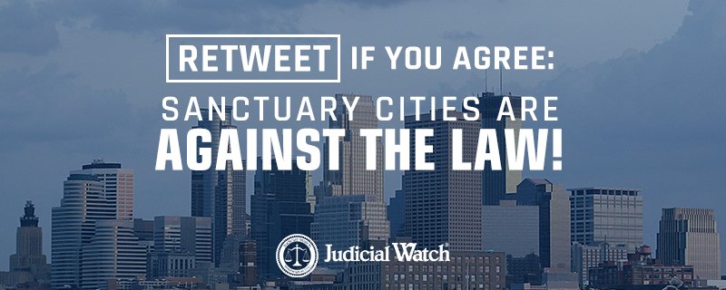 JudicialWatch's tweet photo. JW believes sanctuary cities violate the law &amp; put the public at risk. See JW's latest lawsuit against DHS here⚖️🔎: https://t.co/qj9x1GEa86 https://t.co/saLJ9rbLNz