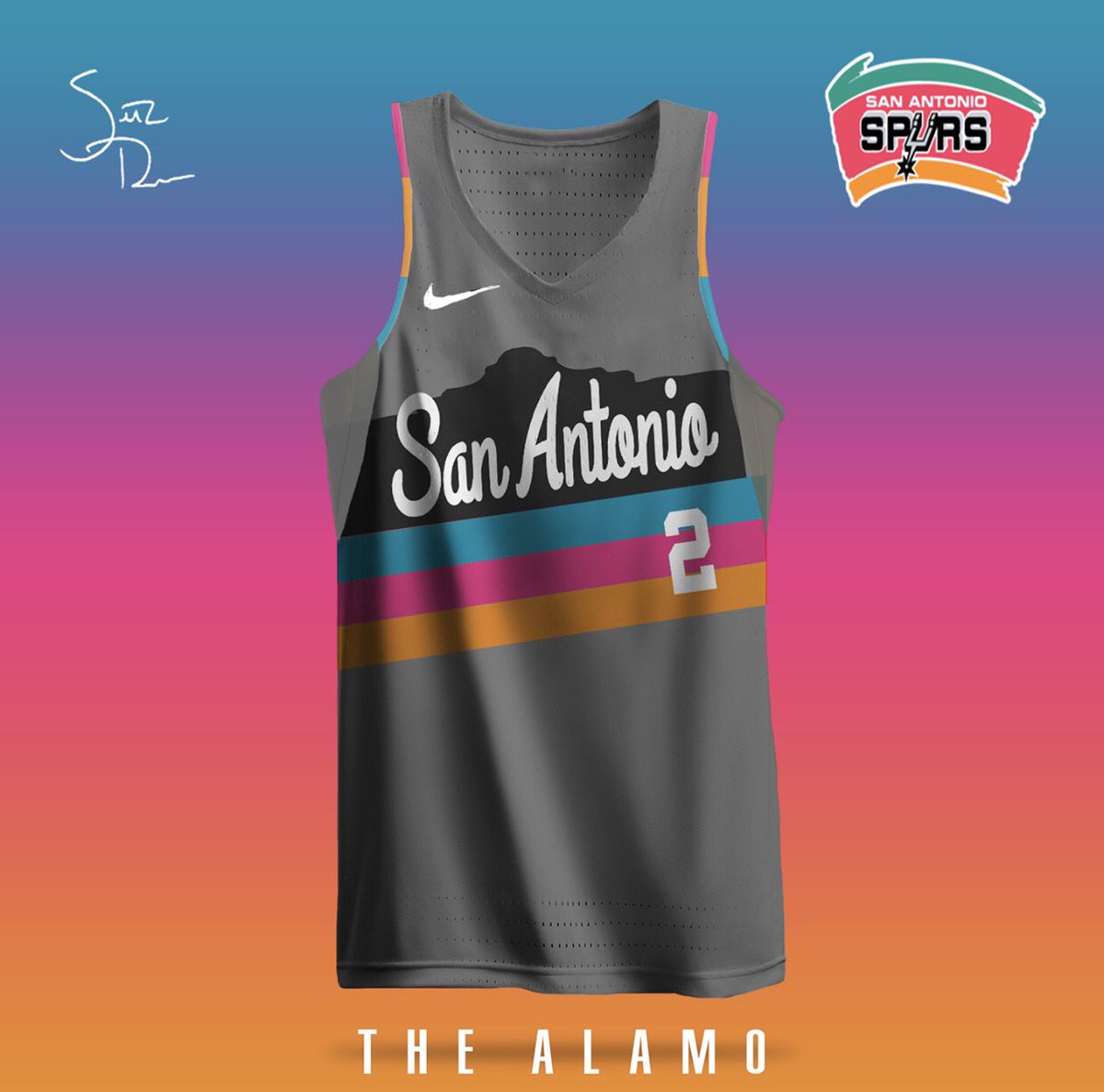 spurs jersey redesign - love the spurs' fiesta colors so made that the  focal point, along with the alamo & an updated logo