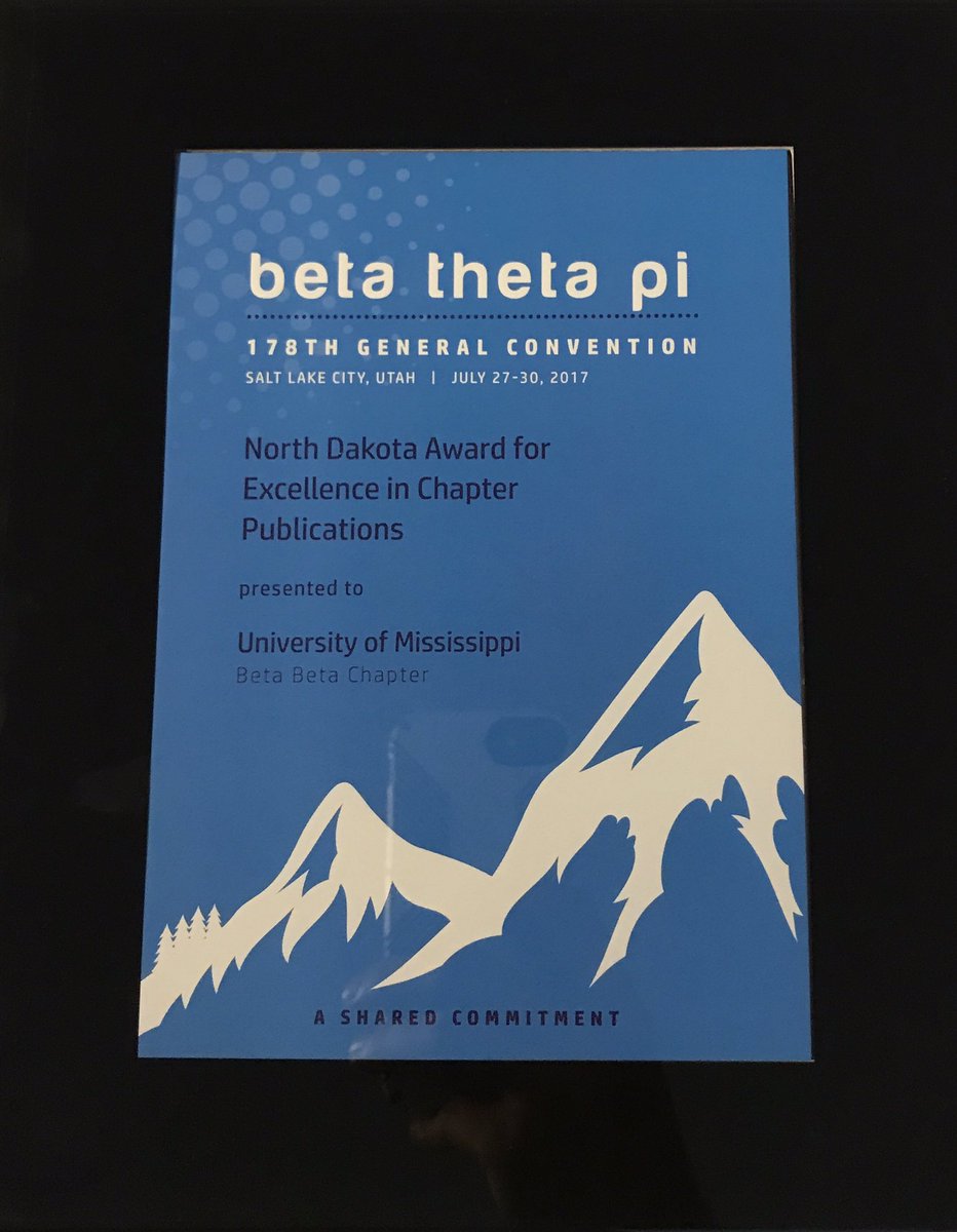 betaolemiss's tweet photo. Our chapter was 1 of 3 chapters to receive the "North Dakota Award for Excellence in Chapter Publications" @ the #beta178 General Convention https://t.co/jpLRr9f08f