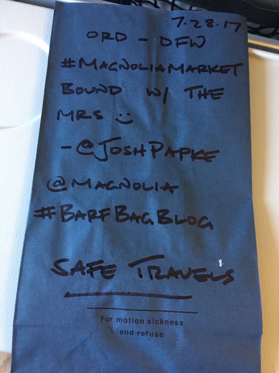 joshpapke's tweet image. ORD-DFW:
Off 2 #Waco 4 a weekend getaway w/ the Mrs. 2 celebrate a belated baby 🌙, baby 🌙 .

#shiplap
@magnolia
#BarfBagBlog
#MagnoliaMarket