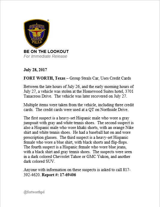 fortworthpd's tweet photo. #WANTED 

Group of 4 steal car, use credit cards.  Please call 817-392-4620 if you know them.  Additional photos to accompany this <Tweet> https://t.co/PvZURaIgPh