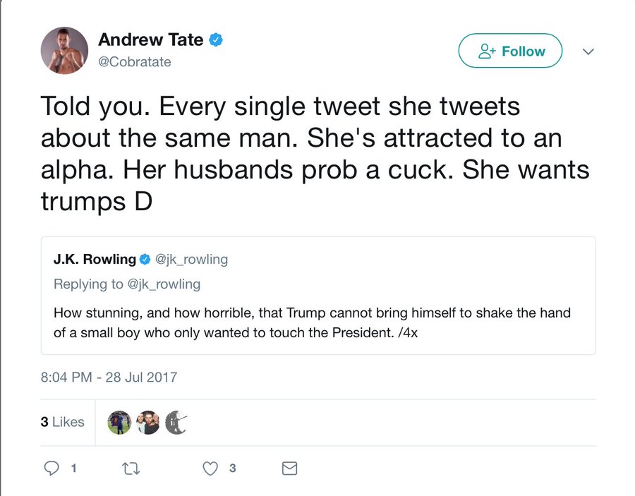Jk Rowling Spars With Kickboxer Andrew Tate Over Meaning Of Cuck And Alpha
