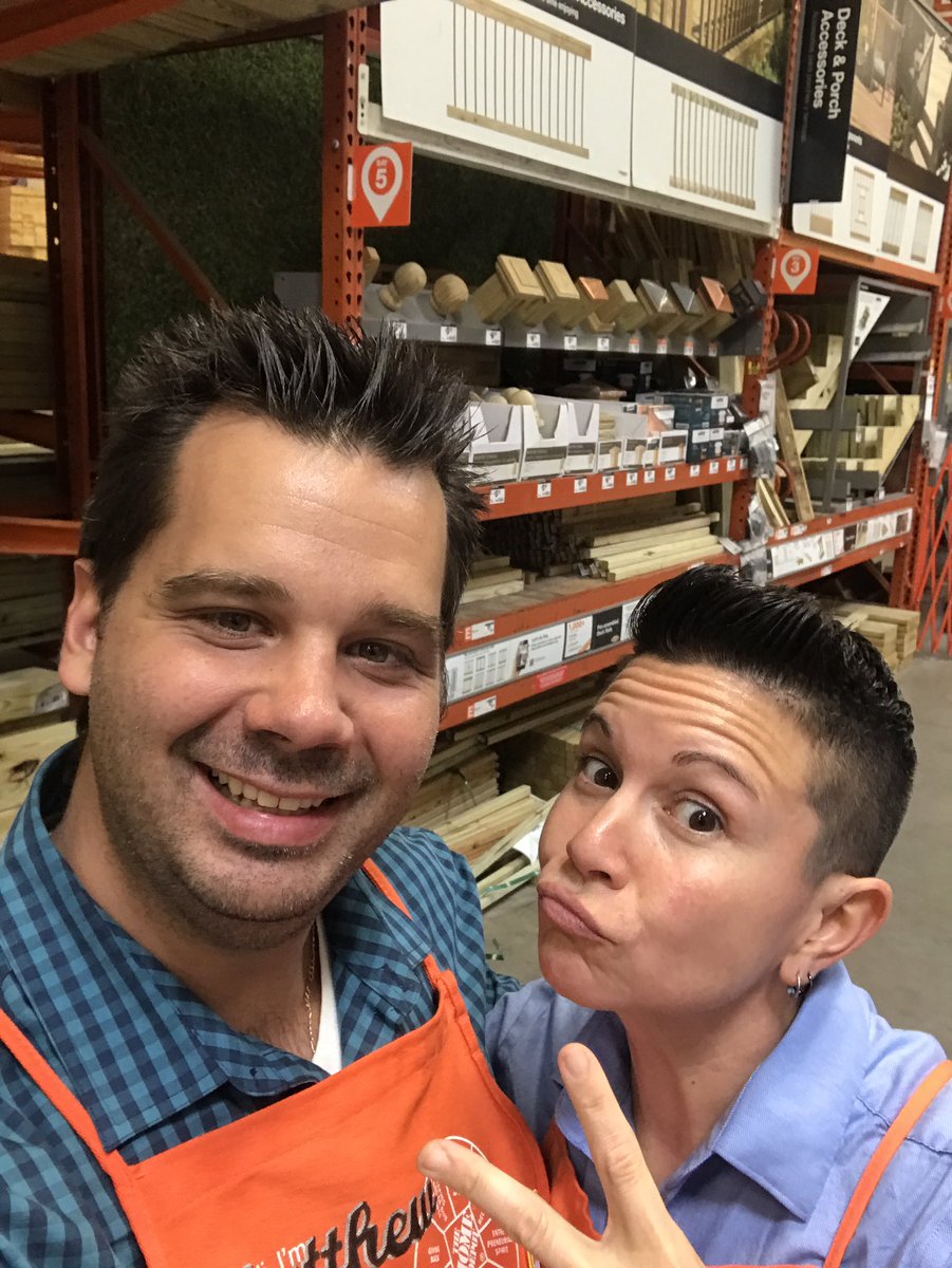 Selfie with Cheryl in between her impromptu yoga session in the lumber aisle.