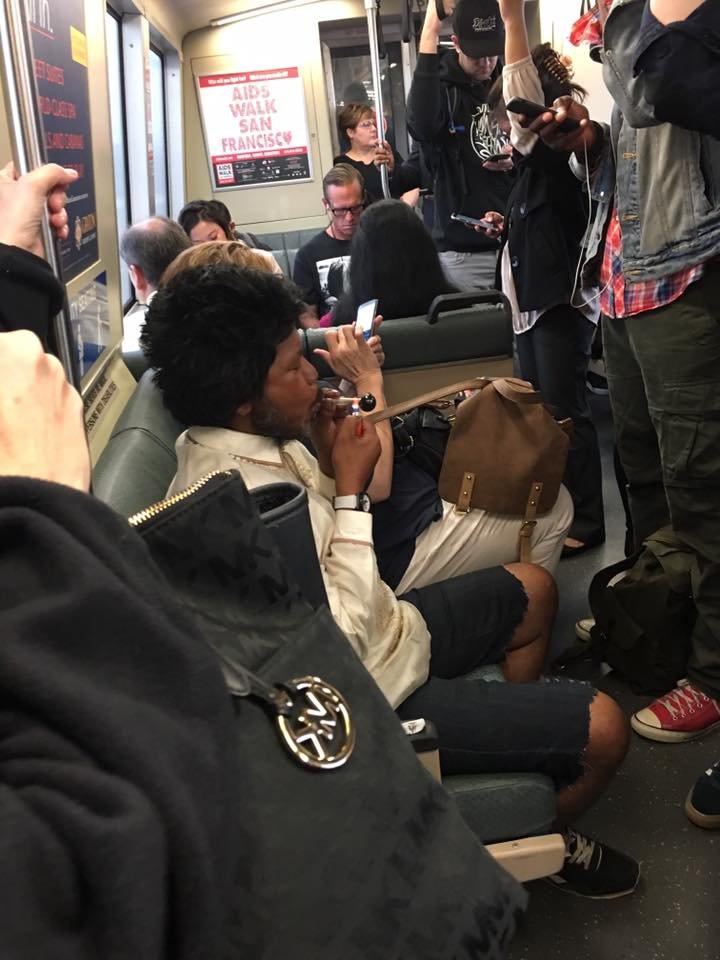 Dude on BART smoking crack. Unbelievable.