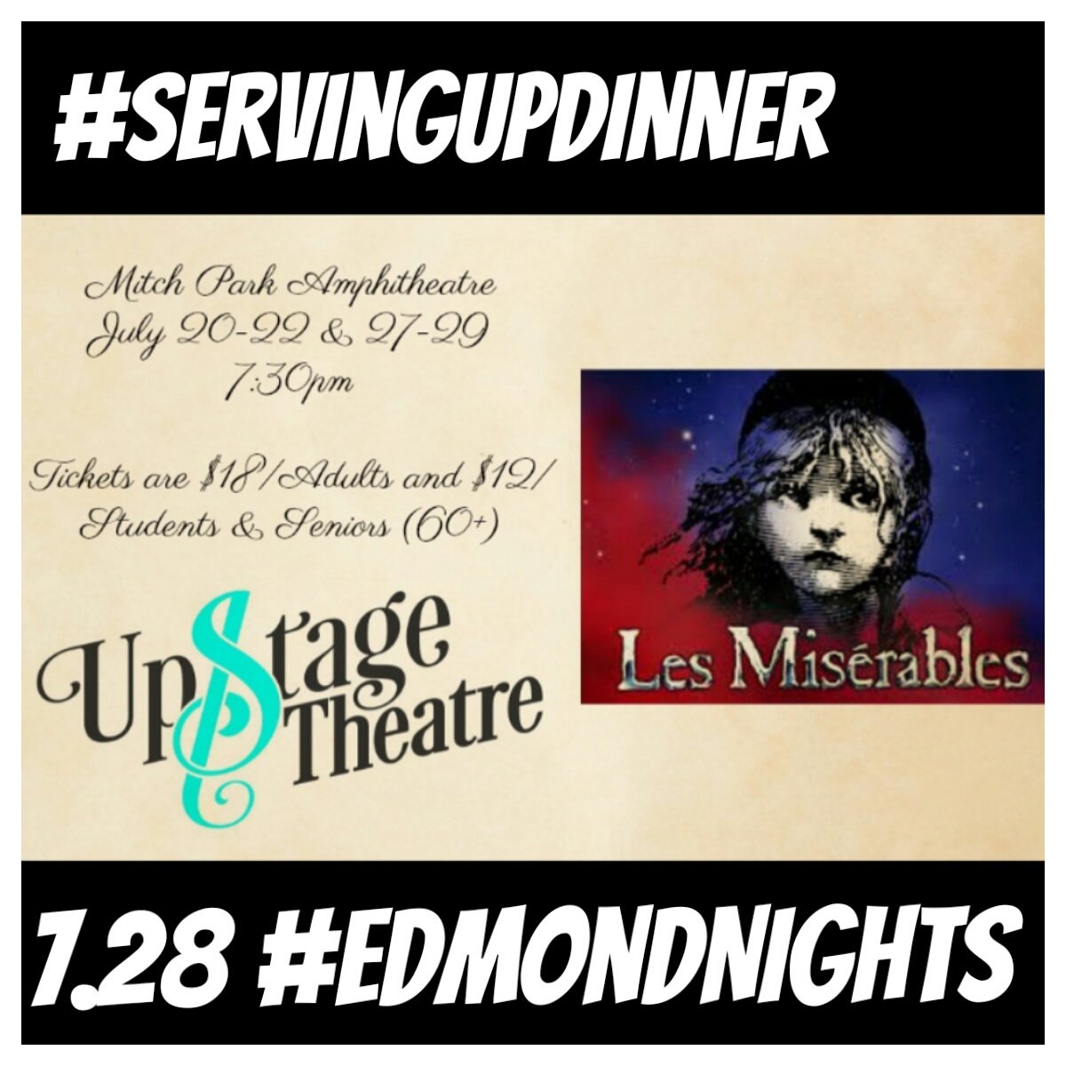 PLPFoodTruck's tweet photo. #servingupdinner
@coeparks #mitchpark
@UpstagetheatreC #LesMiserables 7.28
#FoodTruckFriday #Made2OrderGoodness #BookThePLP #edmondNights https://t.co/TORxSHRMC6