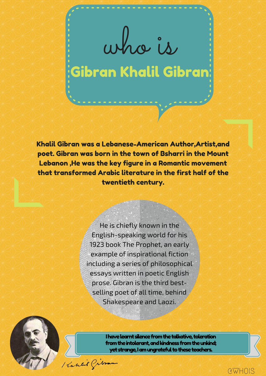 whois_project's tweet image. Gibran Khalil Gibran is the third best-selling poet of all time.
Check this new article
whoisproject.weebly.com/gibran-khalil-…
#whoisproject #khalilgibran