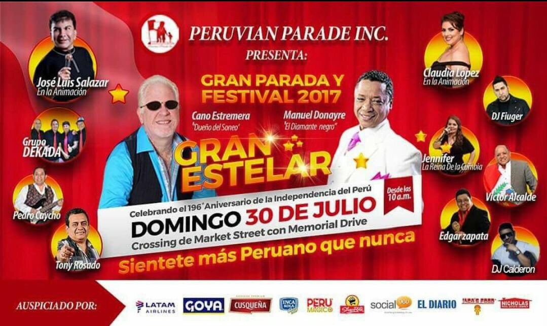 PEParadeinc's tweet photo. Los esperamos a celebrar nuestro Perú. Domingo 30 de julio #FestivalPeruvianParade @djcalderon1981 @djfiuger @manueldonayre @Canoestremera https://t.co/rFkn0AvsKn