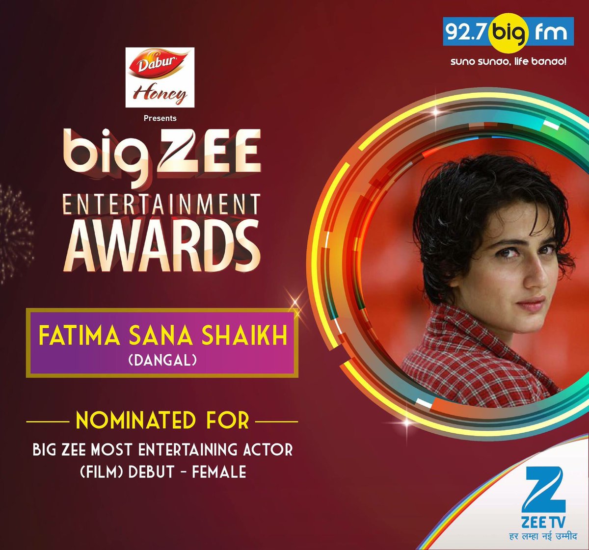 bigfmindia's tweet photo. Like if you think @fattysanashaikh should take home the #BigZeeAwards for her debut role in @dangal 
@BollywoodDANGAL @dangalthefilm1 https://t.co/5oEulfqB8s