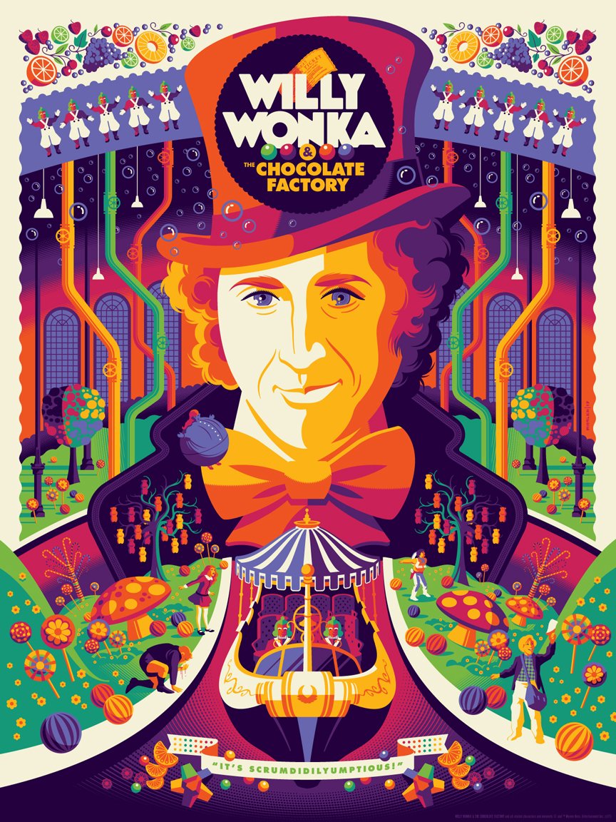 strongstufftom's tweet image. my new &quot;willy wonka &amp;amp; the chocolate factory&quot; screenprints are now available through @DarkHallMansion! 
darkhallmansionstore.com